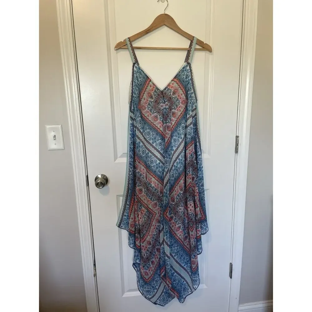 John Paul Richard Colorful Boho Midi Maxi V-Neck Handkerchief Kaftan Large Dress - Picture 3 of 11
